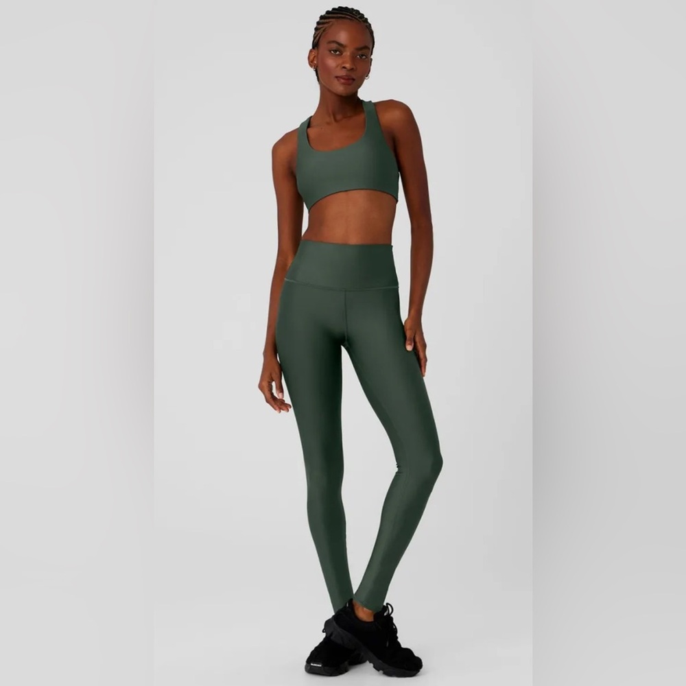 Alo Dark Cactus Airlift Leggings & Thrill Seeker Bra Set - Size Small